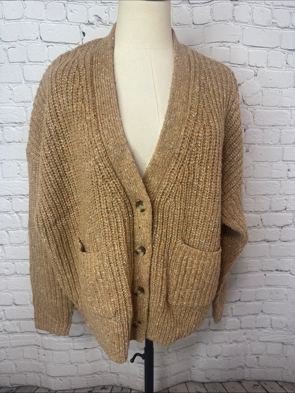 Madewell Speckled Ribbed Cardigan Sweater Wool Silk Blend Size XL